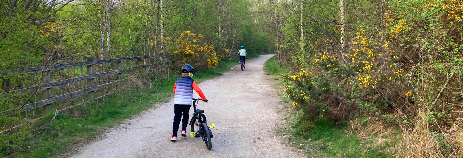 Kids cycling on countryside trail